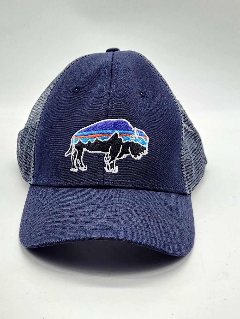 Patagonia Hat Cap Mens One Size Blue Bison Logo Trucker Mesh Snapback